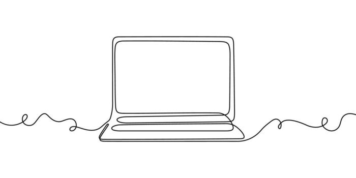 Line laptop continuous illustration office screen computer work art pc outline. Continuous line laptop doodle notebook single desktop business typing icon monitor digital email data technology. vector
