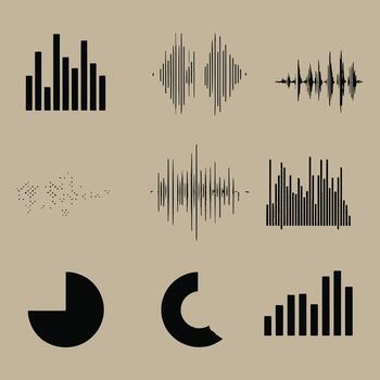 Abstract graphic representations of sound waves and data visualizations . vector