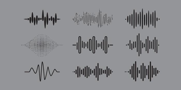 negro sonido ola patrones en gris antecedentes audio gráfico vector
