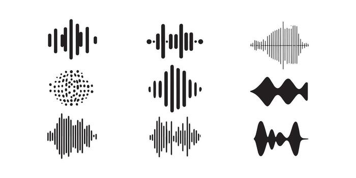 Diverse sound wave patterns and abstract dots audio graphic vector