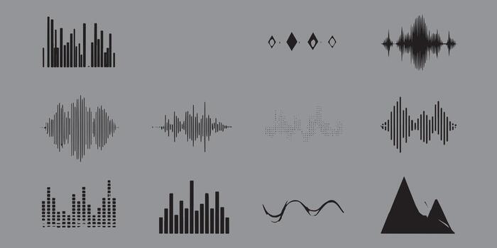 negro resumen sonido ola y geométrico patrones en gris audio gráfico vector