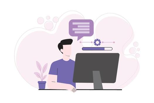 Person working at a computer desk vector