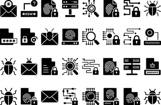 la seguridad cibernética icono conjunto esencial íconos para datos proteccion red seguridad vector