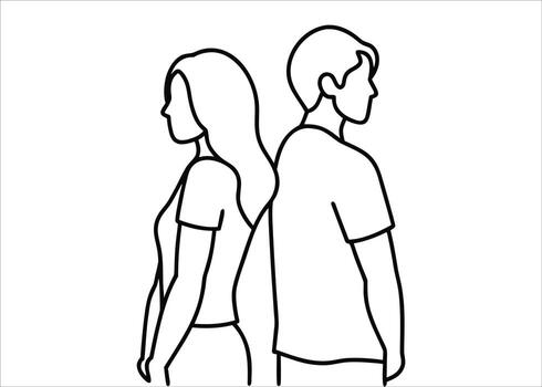 Artistic depiction of a loving couple man and woman standing back to back showcasing unity and connection in a graphic design vector