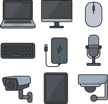 modern electronic devices computer and security icons vector
