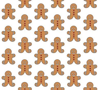 Seamless pattern of flat colored ginger bread on white background vector