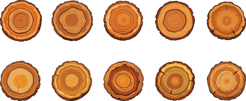 un conjunto de madera rebanadas con diferente tamaños vector