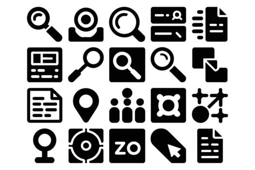 glifo estilo ui elementos para buscar navegación y documento administración vector