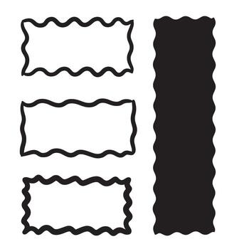 Simple black and white wavy border frames and vertical textured element designs vector