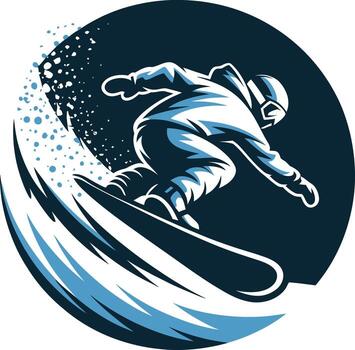 Dynamic Snowboarder Silhouette in Action with Snow Splash and Circular Frame vector