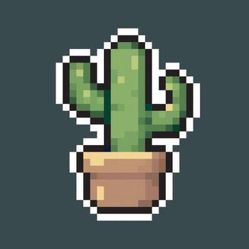 cactus on the pot in pixel art style with isolated background vector