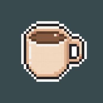 coffee in the mug in pixel art style with outline and isolated background vector