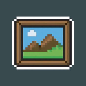 picture on the frame in pixel art style with outline and isolated background vector