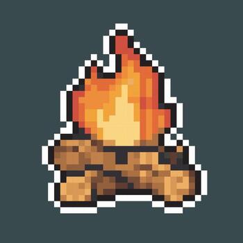bonfire in pixel art style with outline and isolated background vector