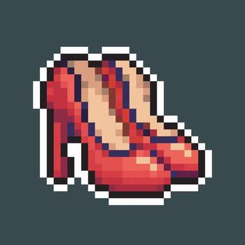red heels with outline in pixel art style and isolated background vector
