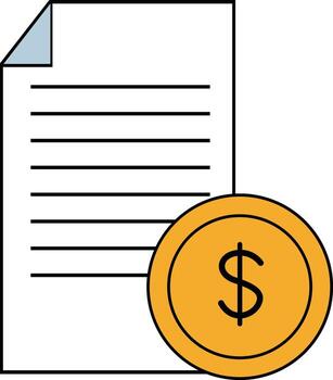 un documento con líneas de texto es posicionado siguiente a un oro moneda presentando un dólar firmar símbolo. vector