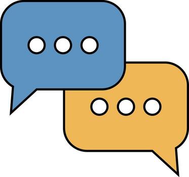 dos superposición habla burbujas, uno azul y uno amarillo, cada conteniendo Tres puntos, sugerencia conversacion o diálogo. vector