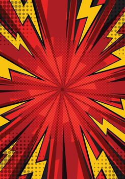 Red comic cartoon background with abstract lightning and thunder effect vector