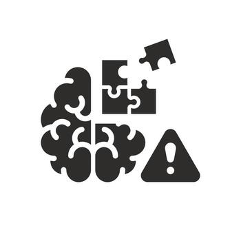 brain with puzzle icon, memory loss or decline, damage mind, forget thought, flat symbol on white background - illustration vector