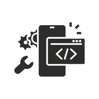 configure application mobile icon, phone system development, react user, flat illustration vector