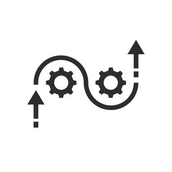 flexible work software icon, agile process, methodology development, arrow with gears, flat symbol on white background - illustration vector