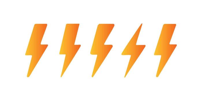 Five bright orange lightning bolt symbols arranged in a row on a white background vector