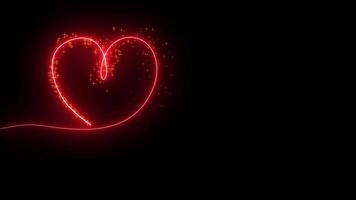 Animated Red Sparkle Heart Line Drawing, Continuous Line Red Heart with Sparkling Effects video
