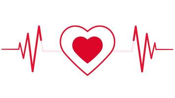 Animated Red Heartbeat with Central Heart Symbol, medical animation showing a red ECG line pulsing with a prominent heart icon in the middle against a white background video