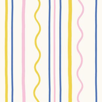 Hand-Drawn Vertical Line Pattern with Colorful Straight and Wavy Lines on a White Background vector
