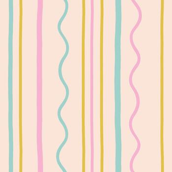 Hand-Drawn Vertical Line Pattern with Colorful Straight and Wavy Lines in Pink, Green and Yellow vector