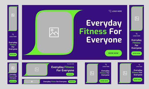 Body fitness services web bundle banner design for social media post, daily exercise methods web set banner design, fully customizable eps 10 file format vector