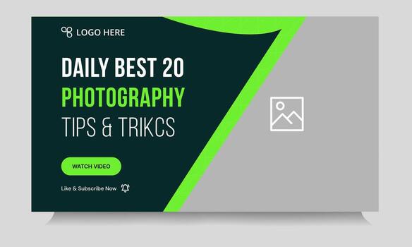 Customizable best photography reel tips and tricks thumbnail banner design, daily photography techniques cover banner design, fully customizable eps 10 file format vector