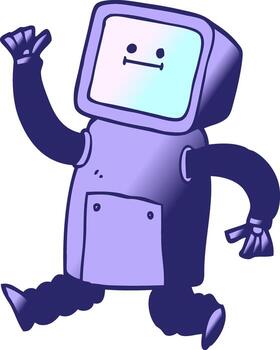 degradado ilustración dibujos animados robot corriendo en brillante neón color vector