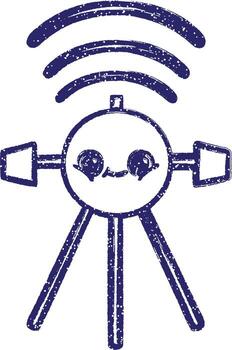 A blue and white drawing of a robot with a wifi symbol vector