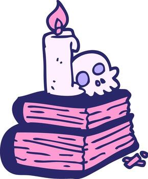 un cráneo y un vela en parte superior de un apilar de libros vector