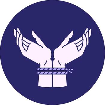 Two hands with rope tied to them in a circle vector