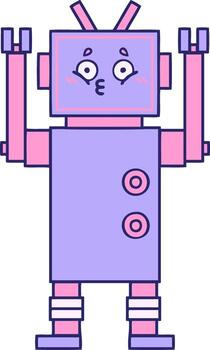 A cartoon robot with two hands up in the air vector