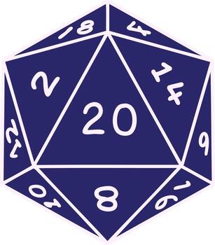 A blue and white d20 dice with twenty on it vector