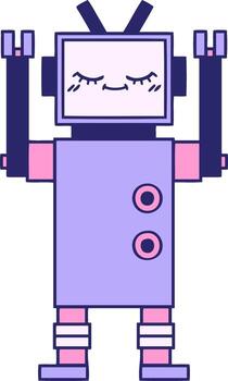 A robot with arms up and a purple background vector