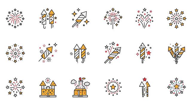 Fireworks icons set in a line style vector