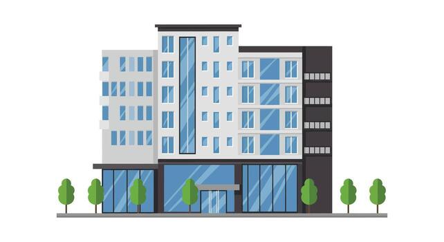 Modern building with trees and windows on white background vector