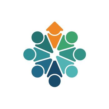 Colorful Teamwork Collaboration Group of People United in a Circle with Arrow Pointing Upward For Progress vector