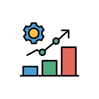 Growth and Progress Icon with Bar Chart, Gear Symbolizing the Increase in Performance vector