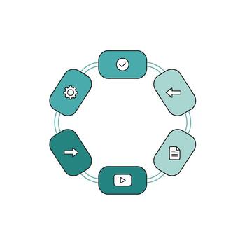 Infographic Illustrating a Circular Workflow with Distinct Steps and Iconography Depicting Progress and Information vector