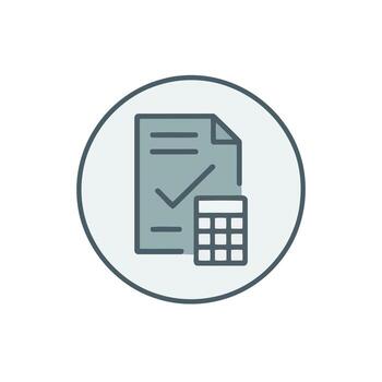 Financial document with calculator icon and a circle, representing finance management and calculations vector