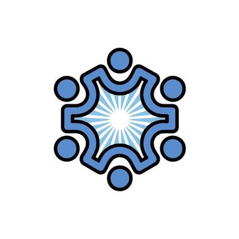 resumen trabajo en equipo unidad cooperación logo diseño presentando personas participación manos en un circulo con rayos vector