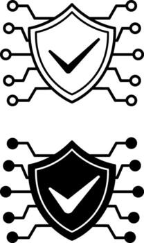 Digital Icons. Black and White Illustrations. Protection and Privacy of Digital Technologies. Concept of Data Security and Protection vector