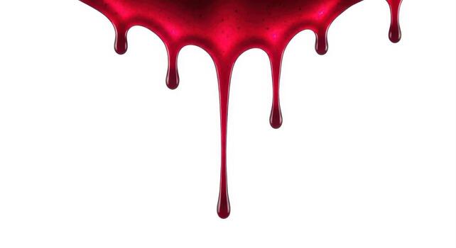 Viscous crimson liquid dripping downward creating a flowing stain on white photo