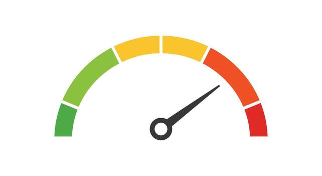 A meter with a red, green and yellow arrow pointing down vector