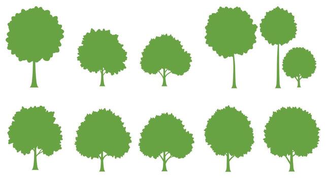 un conjunto de arboles en diferente tamaños y formas vector
